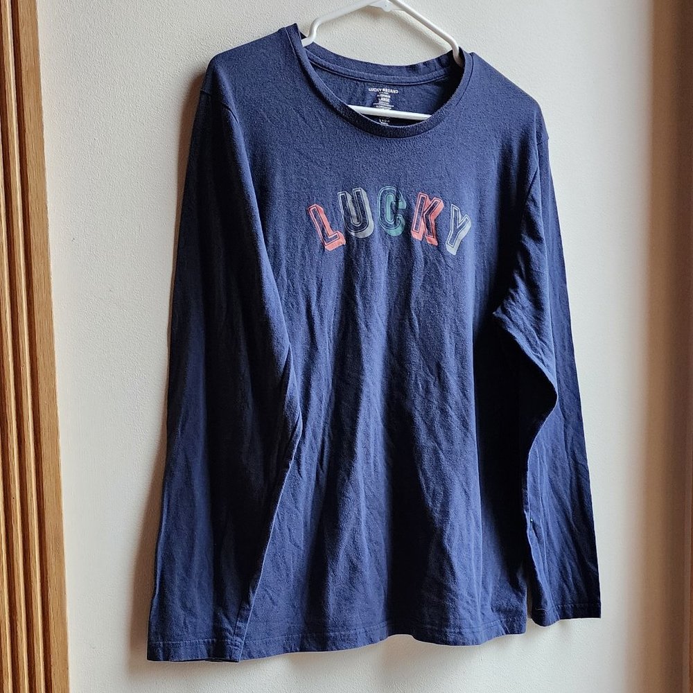 Lucky Brand Navy Blue Graphic Pajama Long Sleeve T-Shirt Size Large - Picture 3 of 12